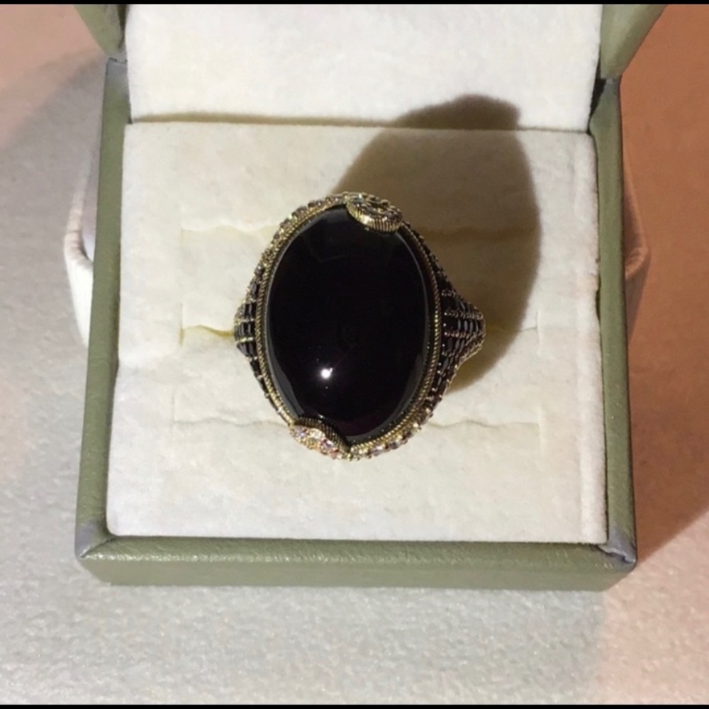 JR  18K GOLD STERLING DIAMOND ONYX MONACO RING